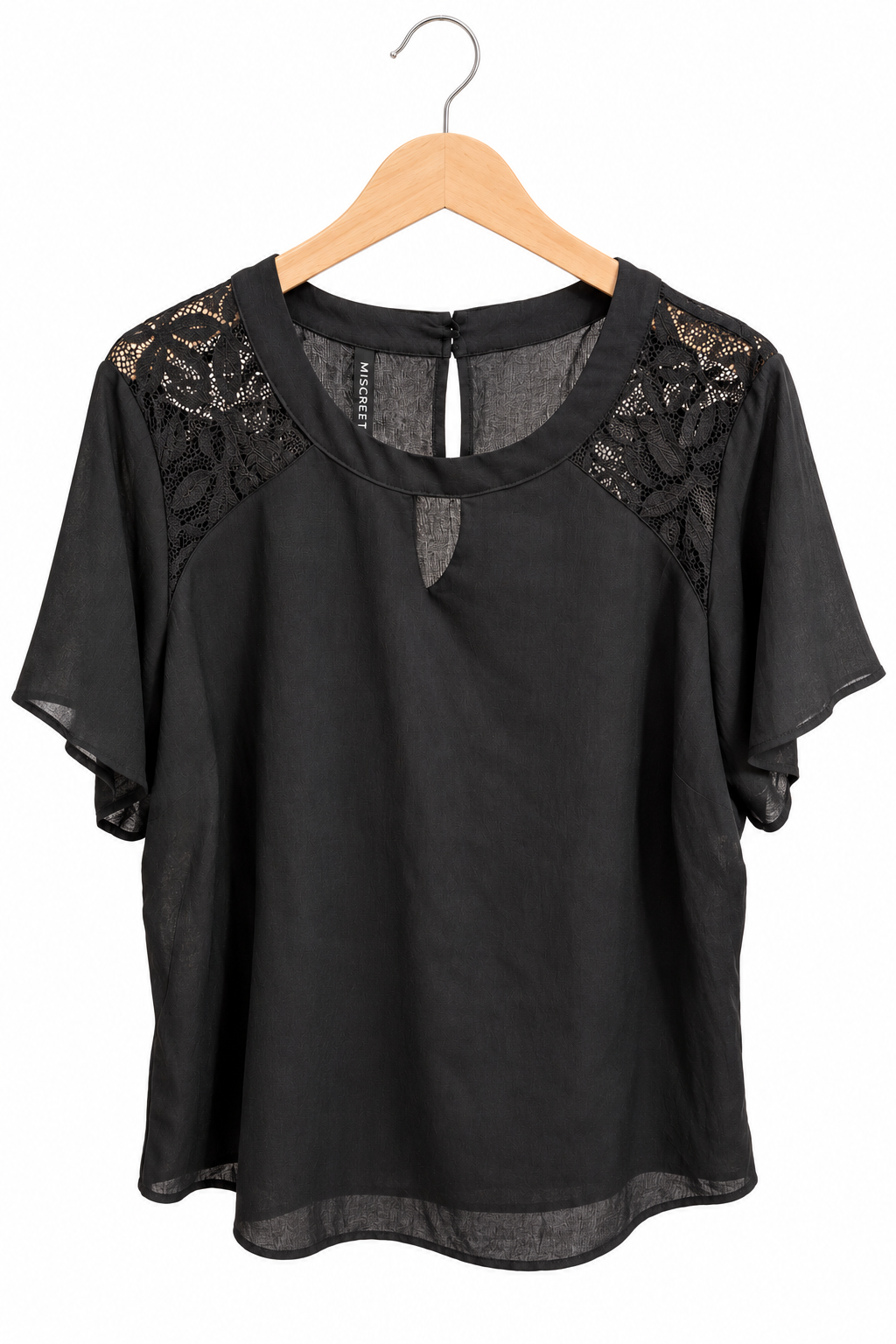 חולצה נשפכת עם תחרה בשחור- L-XL, תמונה 1