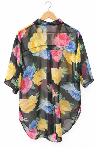 חולצת וינטיג טוניקה פרחונית בשחור- XL-XXL