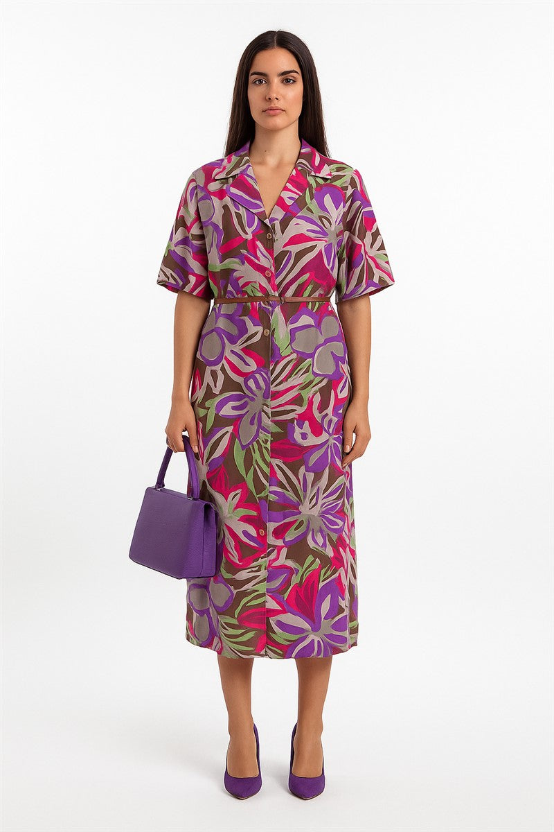 שמלת וינטיג פרחונית וצבעונית- L