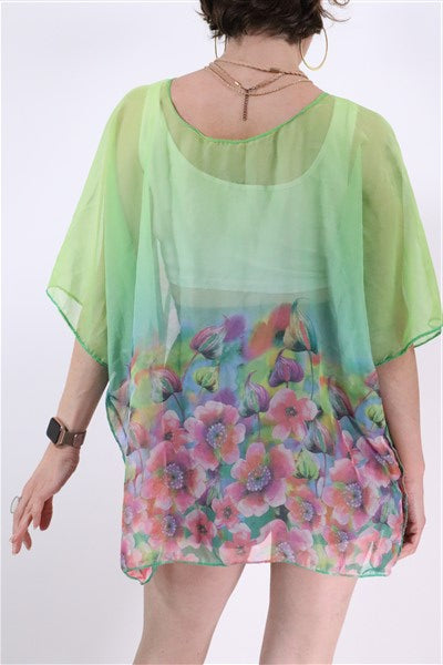 חולצת שיפון פרחונית בירוק- L-XXL, תמונה 3