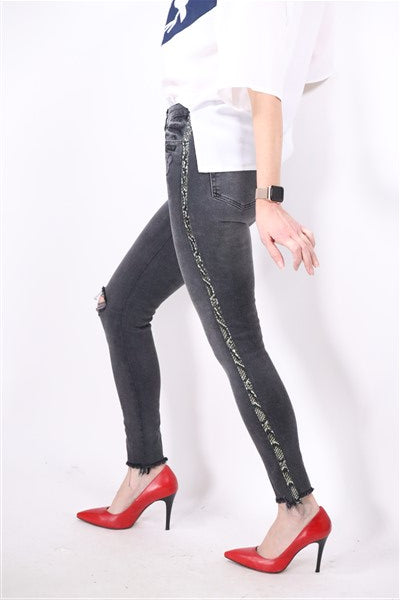 גינס סקיני אפור ZARA קרעים - XS, תמונה 4